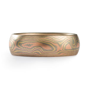 Mokume Gane custom made ring arn krebs, woodgrain pattern, all gold palette - metals used are red white and yellow gold