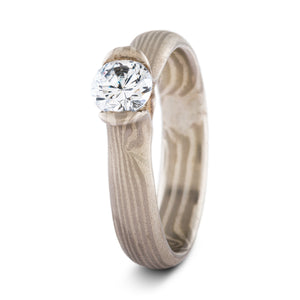 Mokume Gane Ring Wedding Ring with Bloom Set Topaz Wave Pattern Ash Palette SHIPS TODAY