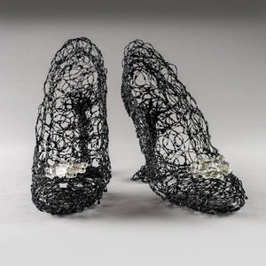 Black wire art womens shoes heels female fashion sophisticated metal metallic airy closet wall art