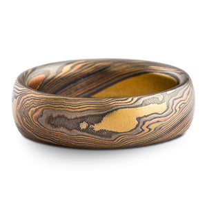 Bold Nature Inspired Mokume Gane Wedding Band or Ring in Firestorm Palette and Twist Pattern