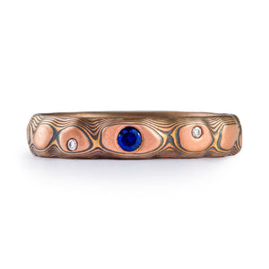 blue sapphire mokume ring. amazing mokume game ring