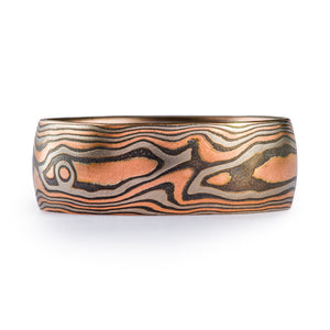 mokume mens ring in red gold and silver