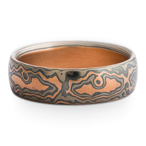 Forest Mokume Gane Ring or Wedding Band in Embers Palette and Woodgrain Pattern SHIPS TODAY