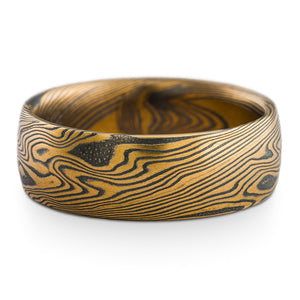 Mokume Gane ring band by arn krebs made in twist pattern and spark palette, silver and yellow gold