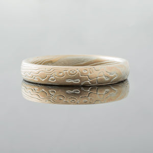 Mokume Gane Ring mens wedding bands Wedding Band yellow gold white gold palladium sterling silver artisan made handmade patterned topographical nature inspired mixed metal earthy organic style