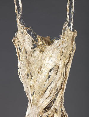 Crocheted copper wire with handmade kozo fiber and gold leaf,Wire Dress Sculpture