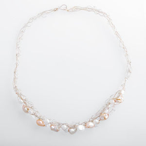 Delicate Spun Necklace with Pink and White Freshwater Pearls