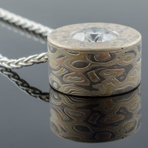 diamond pendant mokume gane woodgrain moissanite necklace