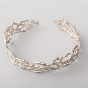 Thin Knitted Silver Cuff Bracelet