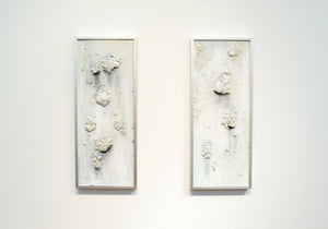 Mixed Media Neutral White Textured Panel Diptych 3D elements cast glass painted white black shadows, wall art, home decor