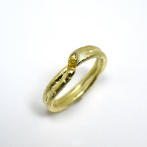 Archaic Fused 18kt Yellow Gold Crossover Ring with Yellow Rose Cut Diamond
