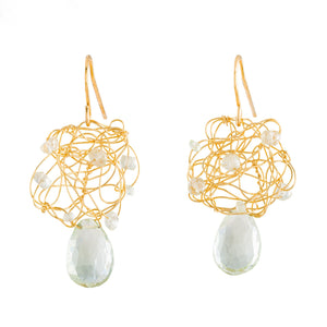 Spun Gold Wire Earrings with Olivine Drops