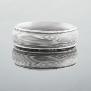 mokume gane ring with rails in silver palladium and white gold
