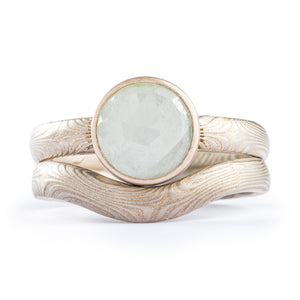 Unique Mokume Gane Engagement Ring or Ring Stack in Ash Palette  w/ Rose Cut Sapphire SHIPS TODAY