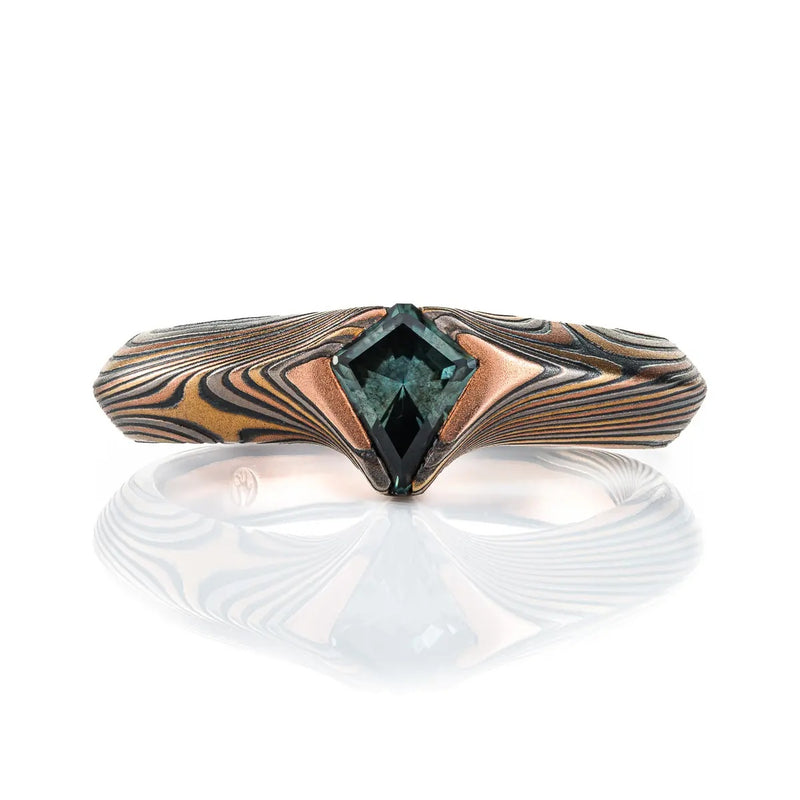 Whimsigothic Mokume Gane Engagement Ring with Sapphire Kite