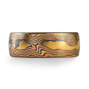 bold gold mokume gane ring with high contrast and bold look