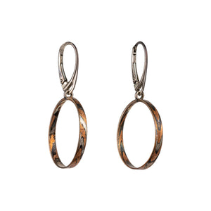 mokume gane hoop earrings made of silver and copper