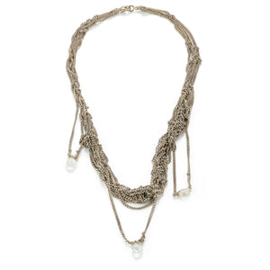 Woven Silver Chains Necklace with Moonstone