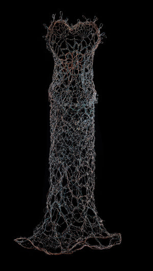 Long Copper Metal Lace Dress Sculpture ~ Aeris Sidus (Copper Stars)