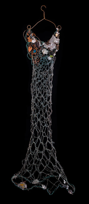 Long Blue Patina Copper Dress Sculpture ~ Mari Virens (Green Ocean)