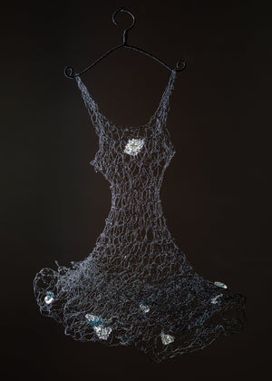 black night contemporary art, fine art, fiber art, wire dress, Nicole hollis