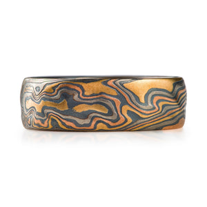 graphic feeling mokume gane ring with bold patterning and oxidized silver finish for high contrast