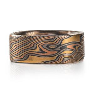 modern soft square mokume gane band, gender neutral wedding aesthetic