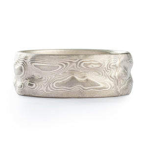 Arn Krebs mokume gane ring, silver and palladium, guri bori patterning which resembles a topographic map texture