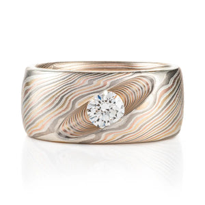 mokume ring with diamond
