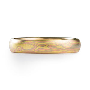 Mokume Gane custom made ring arn krebs, woodgrain pattern, all gold palette - metals used are red white and yellow gold, the yellow gold is 18k and especially vibrant