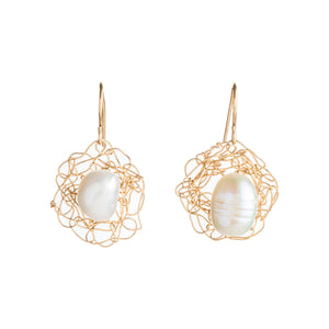 Spun Disk Earrings with Large Freshwater Pearl