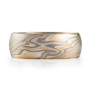 textured mokume gane ring yellow gold and palladium in a twist pattern