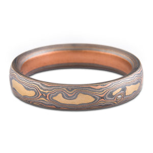 nature mokume gane wedding ring band firestorm palette woodgrain pattern