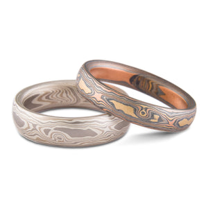 Woodgrain Mokume Gane Ring or Wedding Band Set in Firestorm and Smoke Susan Freda Studios