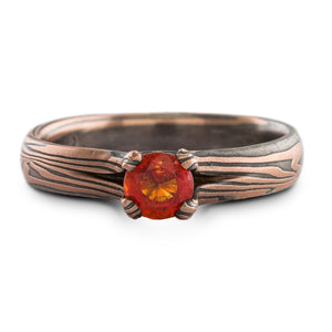 Mokume Wave Engagement Ring in Flame with Garnet SHIPS TODAY
