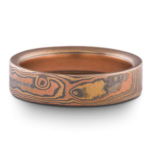 Hand Crafted Mokume Gane Band or Wedding Ring Woodgrain Pattern in Fire Palette