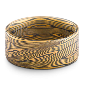 22kt Mokume Gane Ring in Flow Pattern with Spiral Knots in Spark Palette