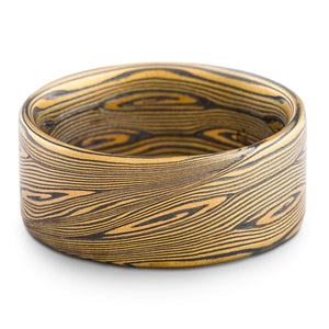 Unique Mokume Gane Ring in Flow Pattern with Spiral Knots in 22kt Spark Palette