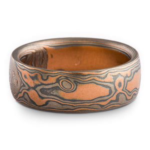 Rugged Woodgrain Mokume Gane Ring or Wedding Band in Embers Palette