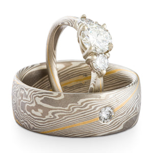 diamond engagement ring set in mokume gane