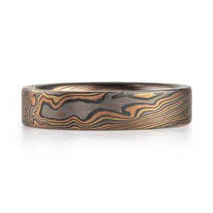 flat profile oxidized ring in mokume gane twist pattern