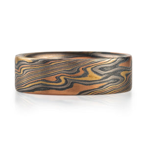 mokume gane flat profile wedding band with multiple metals