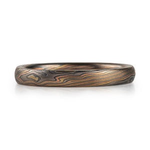 narrow mokume gane ring, dainty but rustic