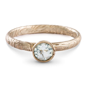 Mokume Gane Engagement Ring in Ash Palette with Sky Blue Topaz SHIPS TODAY