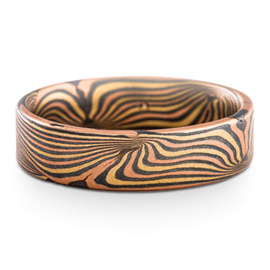 Mokume Gane Ring or Wedding Band in Wave Pattern and Fire Palette SHIPS TODAY