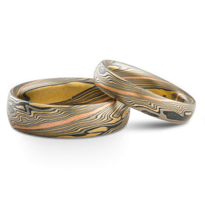 mokume gane wedding ring set