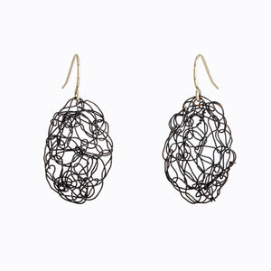 Oval Spun Oxidized Silver Wire Earrings