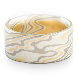 Bold Mokume Gane Ring or Wedding Band in Twist Pattern and Flare Palette