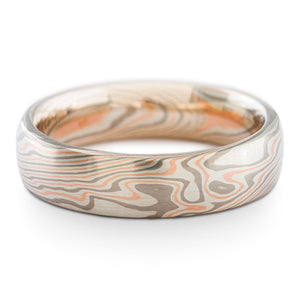 Organic Mokume Gane Wedding Band or Ring in Twist Pattern and Embers Palette