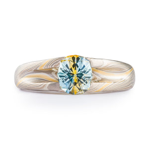 Mokume Gane Ring Artisan Wedding Band in ash with gold stripe Palette w/ Cathedral Set party sapphire stone unique artisan made earthy nature inspired woodgrain